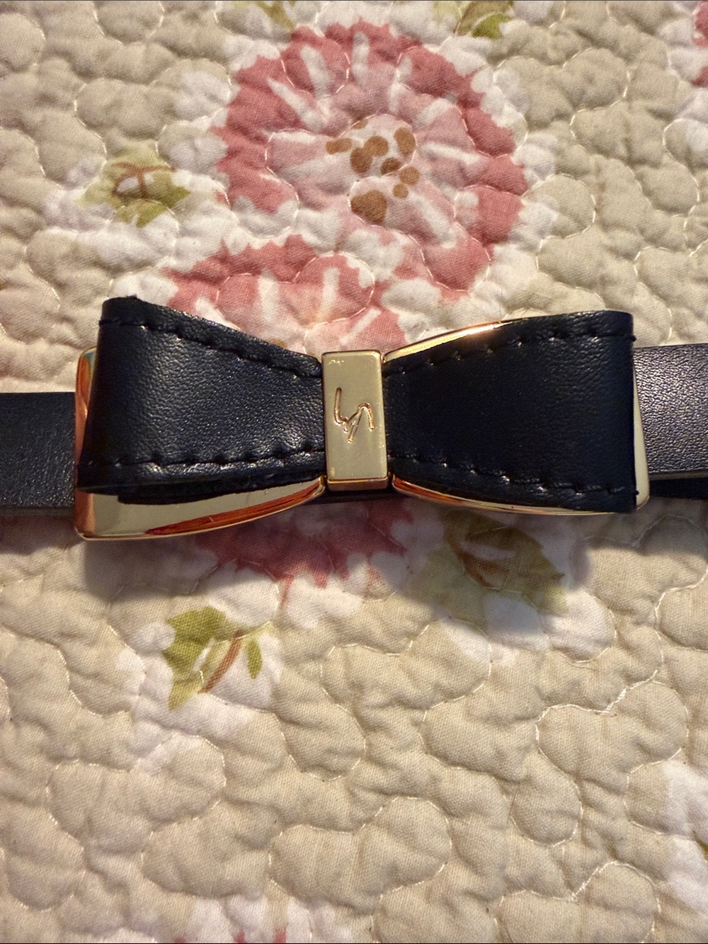 VELEZ Black Leather Bow Belt with Gold Accent